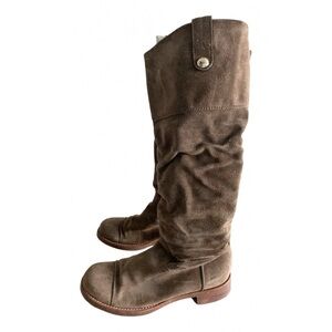 S🤪LD 👍🏼..Louise Vuitton Perforated Embossed Monogram Tall Brown Suede Boots